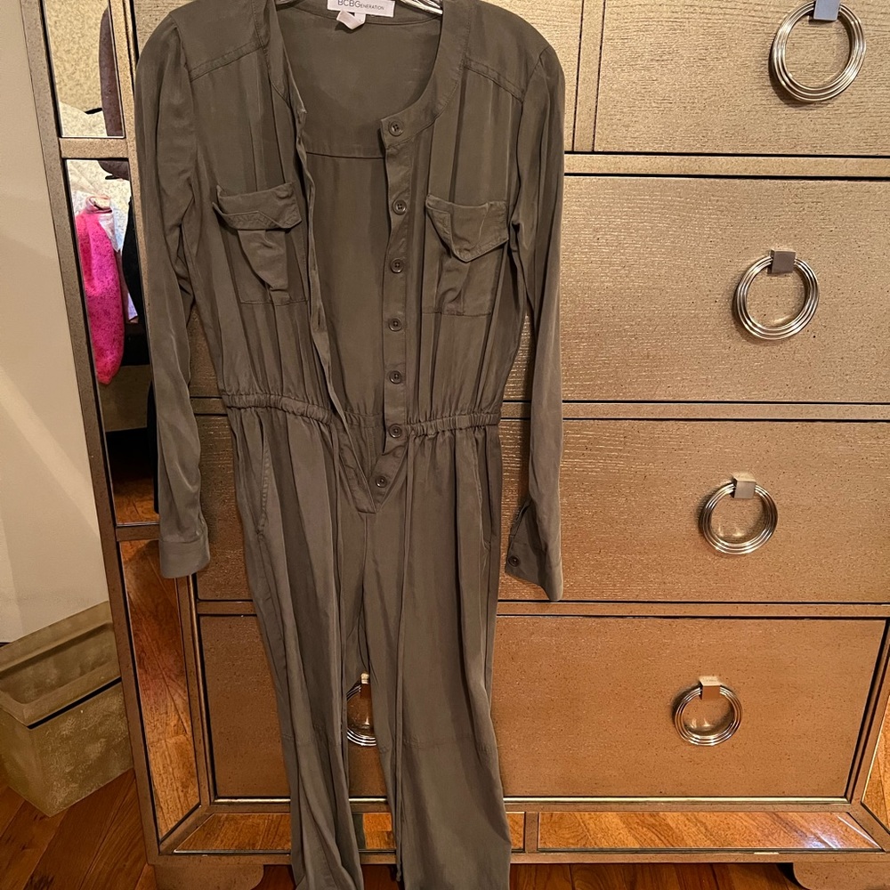 BCBG army green jumpsuit